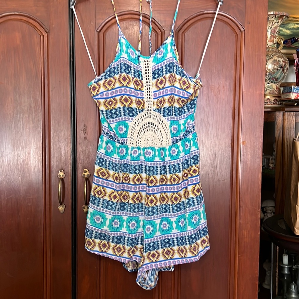 Jealous Tomato Cute Designs & Macrame Halter Top Shorts Romper Size Medium